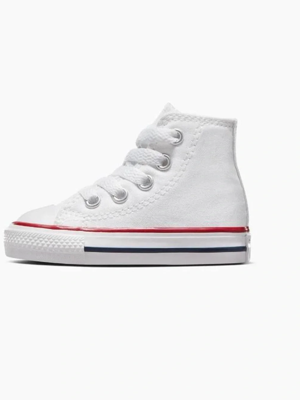 Converse White High Top Sneakers with Red & Navy Trim
